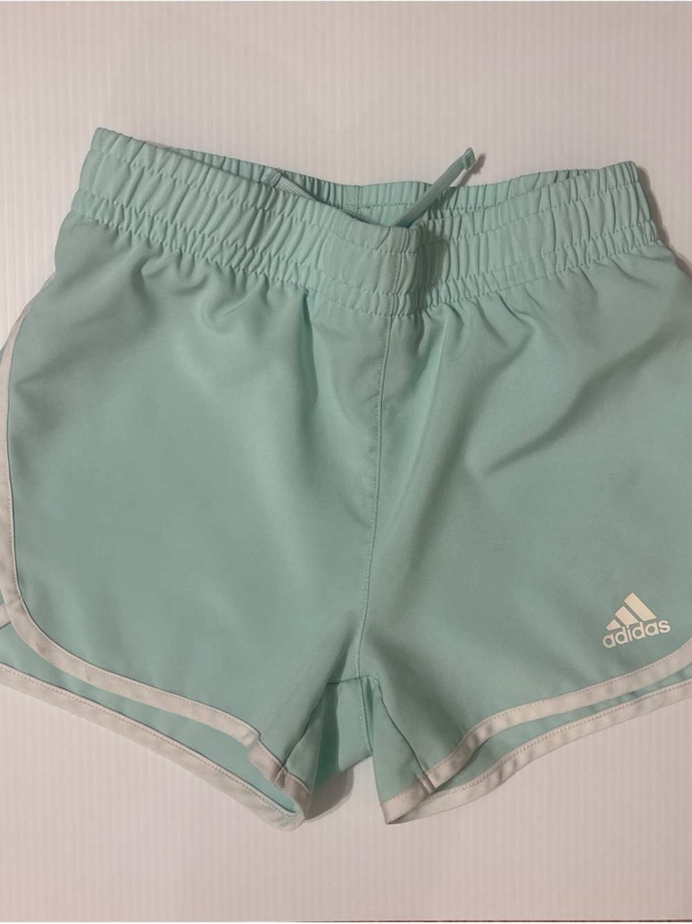 Adidas Frozen Blue Girls Athletic Shorts with White Trim Small 7/8
